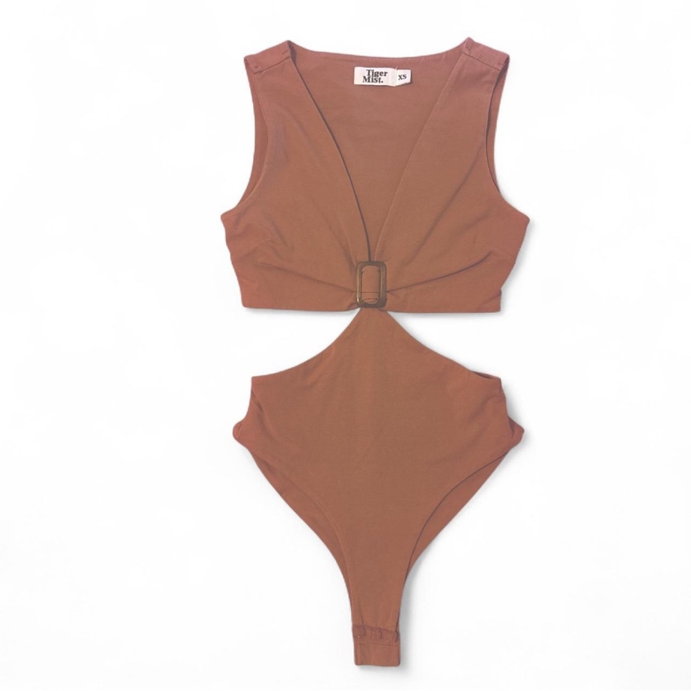 Tiger Mist Tan Brown Cutout Bodysuit